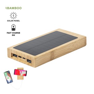 Diuk Fsc - Sans Fil 5W. 10000 mAh. Charge Solaire. 2 Sorties USB et 1 Type C. Entrée Micro USB et Type C | Bambou