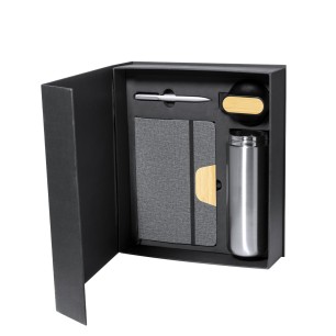 Halderan - Thermoskanne Rostfreier Stahl/ Bambus, 640 ml. Notizblock P