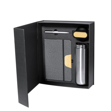 Halderan - Thermoskanne Rostfreier Stahl/ Bambus, 640 ml. Notizblock P