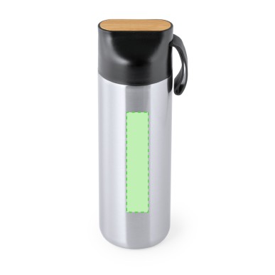 Halderan - Thermoskanne Rostfreier Stahl/ Bambus, 640 ml. Notizblock P