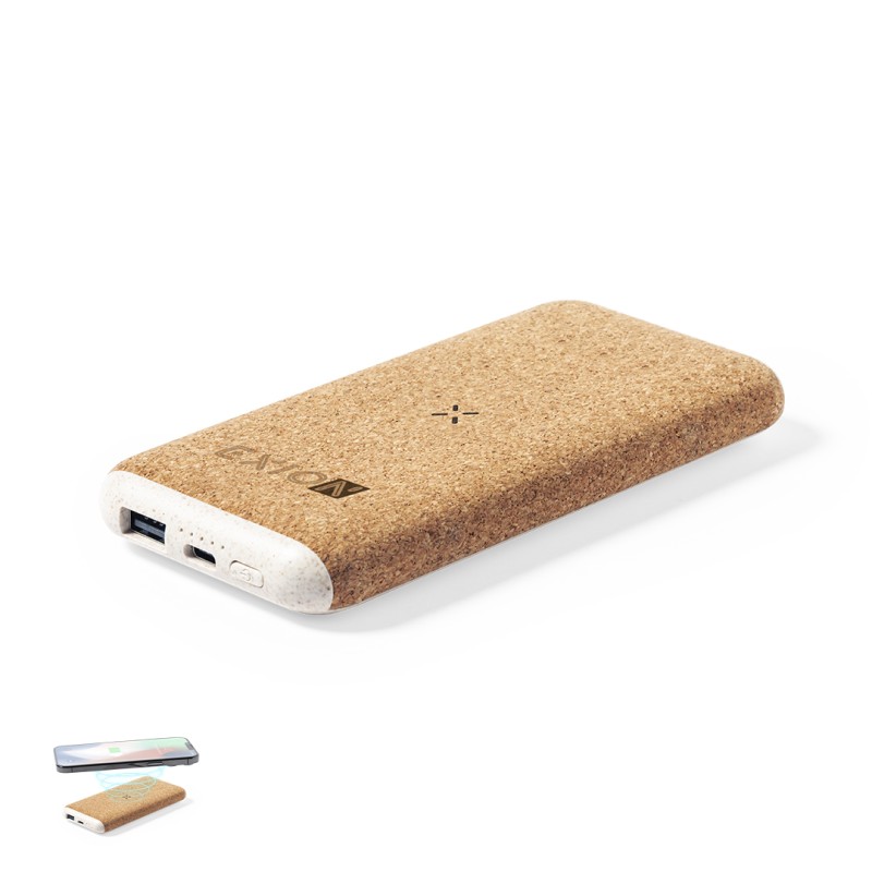 Limerick - Drahtlos 15W. 8000 mAh. USB Ausgang. Typ C Ausgänge und Eingang | Kork/ Weizenstroh/ ABS