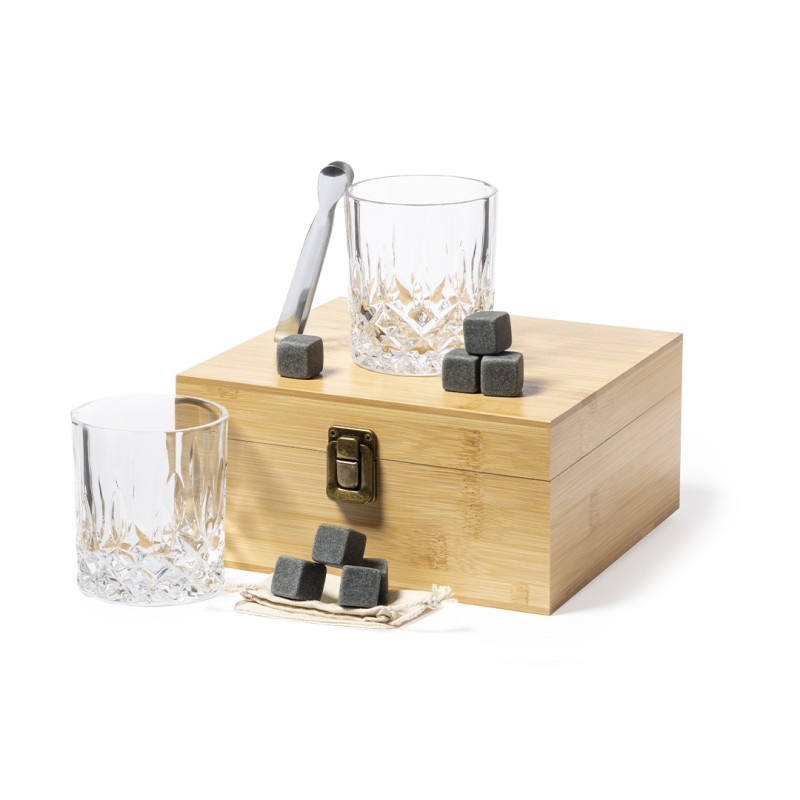 Steger - 2 Trinkbecher Glas 320 ml. 8 Eiswürfel Naturstein Wiederverwendbar. Rostfreier Stahl Zange. Baumwolle Etui | Bambus Steger - 2 Trinkbecher Glas 320 ml. 8 Eiswürfel Naturstein Wiederverwendbar. Rostfreier Stahl Zange. Baumwolle Etui | Bambus