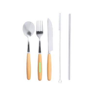 Basuky - 5 Stück. Canvas Etui | Rostfreier Stahl/ Holz