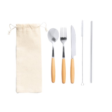 Basuky - 5 Stück. Canvas Etui | Rostfreier Stahl/ Holz