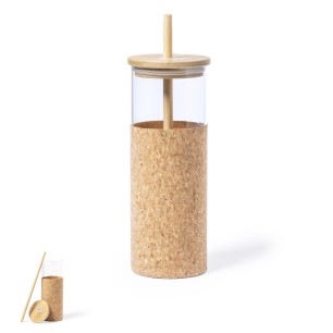 Tromury - 500 ml. Kork Etui | Borosilikat Glas/ Bambus