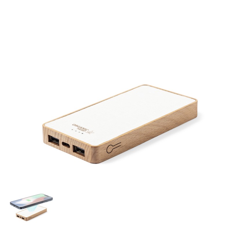 Meskat - 8000 mAh. 2 Sorties USB. Sortie et Entrée Type C | Chanvre Organique/ Bois
