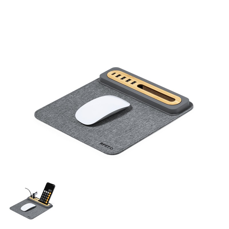 Craig - 1 Typ C Hub. 4 Hubs USB 2.0. Rutschfest | Polyester 300D RPET/ Wildleder/ Bambus