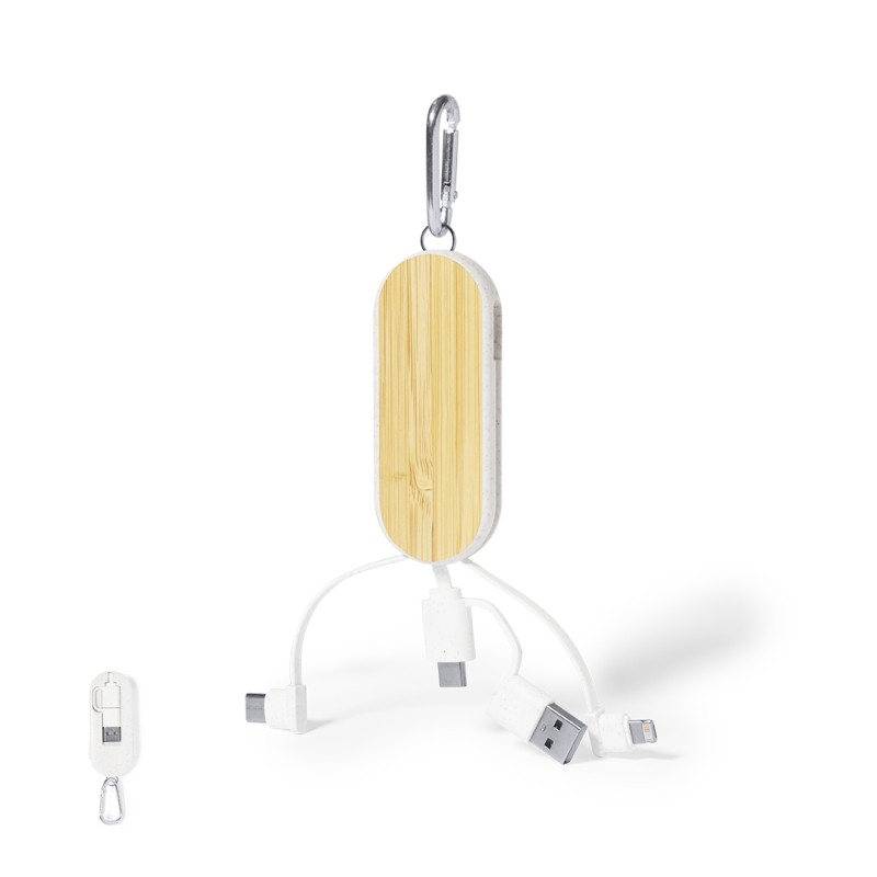 Abby - Anschluss Micro USB, Typ C und Lightning 5V DC 2A | Weizenstroh/ ABS/ Bambus