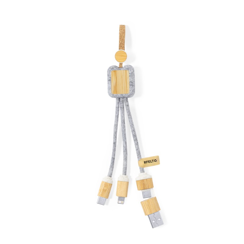Braxton - Anschluss Micro USB, Typ C und Lightning 5V DC 2.4A | Filz RPET/ Bambus