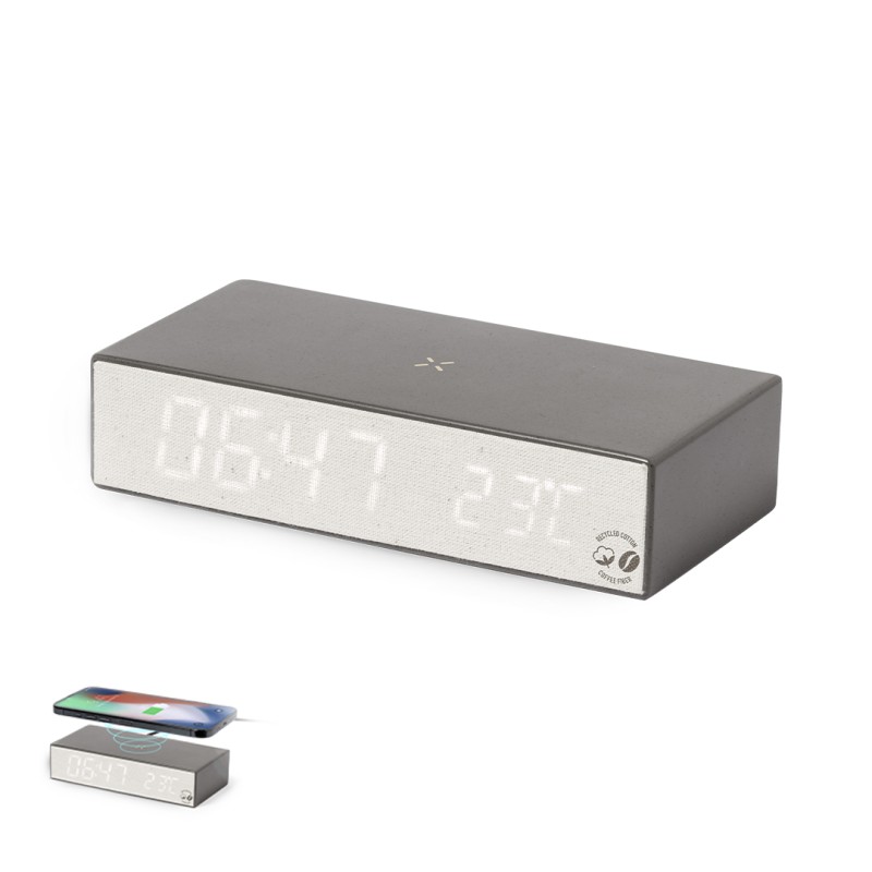 Barret - Drahtlos Ladegerät 10W. Einstellbare Lichtintensität. USB Anschluss | Kaffeefaser/ ABS/ Reclycling Baumwolle