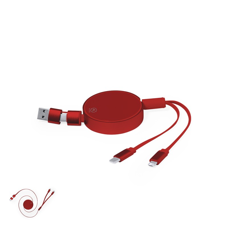 Freud - Ausziehbares Kabel. Anschluss Micro USB, Typ C und Lightning 5V DC 2.4A | Reclycling Aluminium