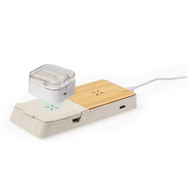 Barichen - Drahtlos 15W. Typ C Ausgänge | Weizenstroh/ ABS/ Bambus