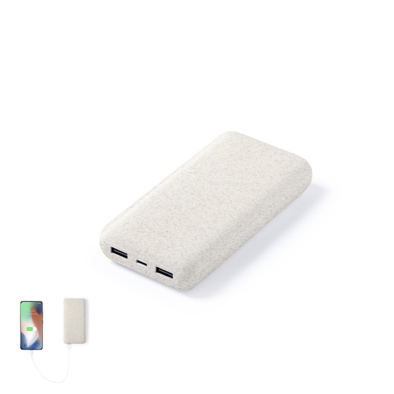 Golblum - 20000 mAh. 2 USB 0Ausgänge. Typ C Ausgänge und Eingang | Weizenstroh/ ABS