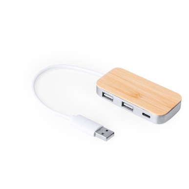 Zurk - 1 Typ C Hub. 2 Hubs USB 2.0 | Reclycling Aluminium/ Bambus