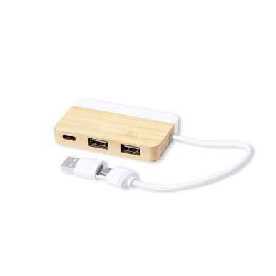 Layais - 1 Port Type C. 2 Ports USB 2.0 | Bambou/ Extrait Marbre