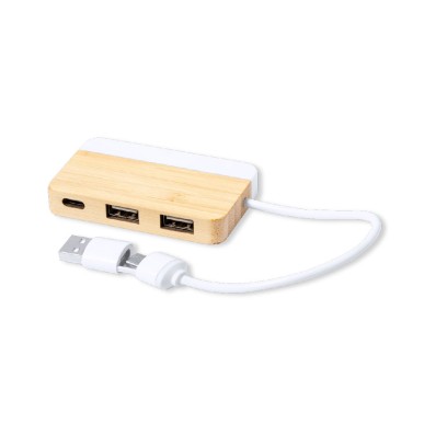 Layais - 1 Port Type C. 2 Ports USB 2.0 | Bambou/ Extrait Marbre