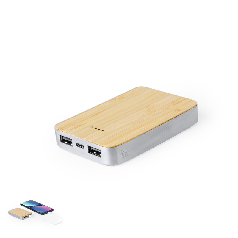 Newin - 5000 mAh. 2 USB Ausgänge. Typ C Ausgänge und Eingang | Reclycling Aluminium/ Bambus Newin - 5000 mAh. 2 USB Ausgänge. Typ C Ausgänge und Eingang | Reclycling Aluminium/ Bambus
