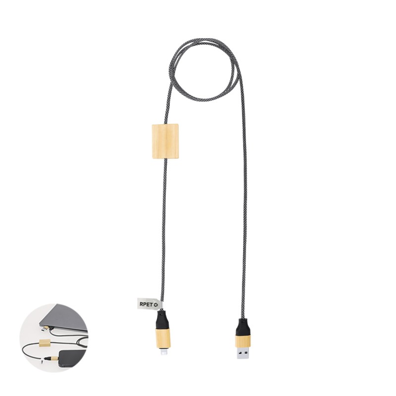 Segers - Geeignet für die datenübertragung. Anschluss Micro USB, Typ C und Lightning PD 60W | Bambus/ Polyester RPET